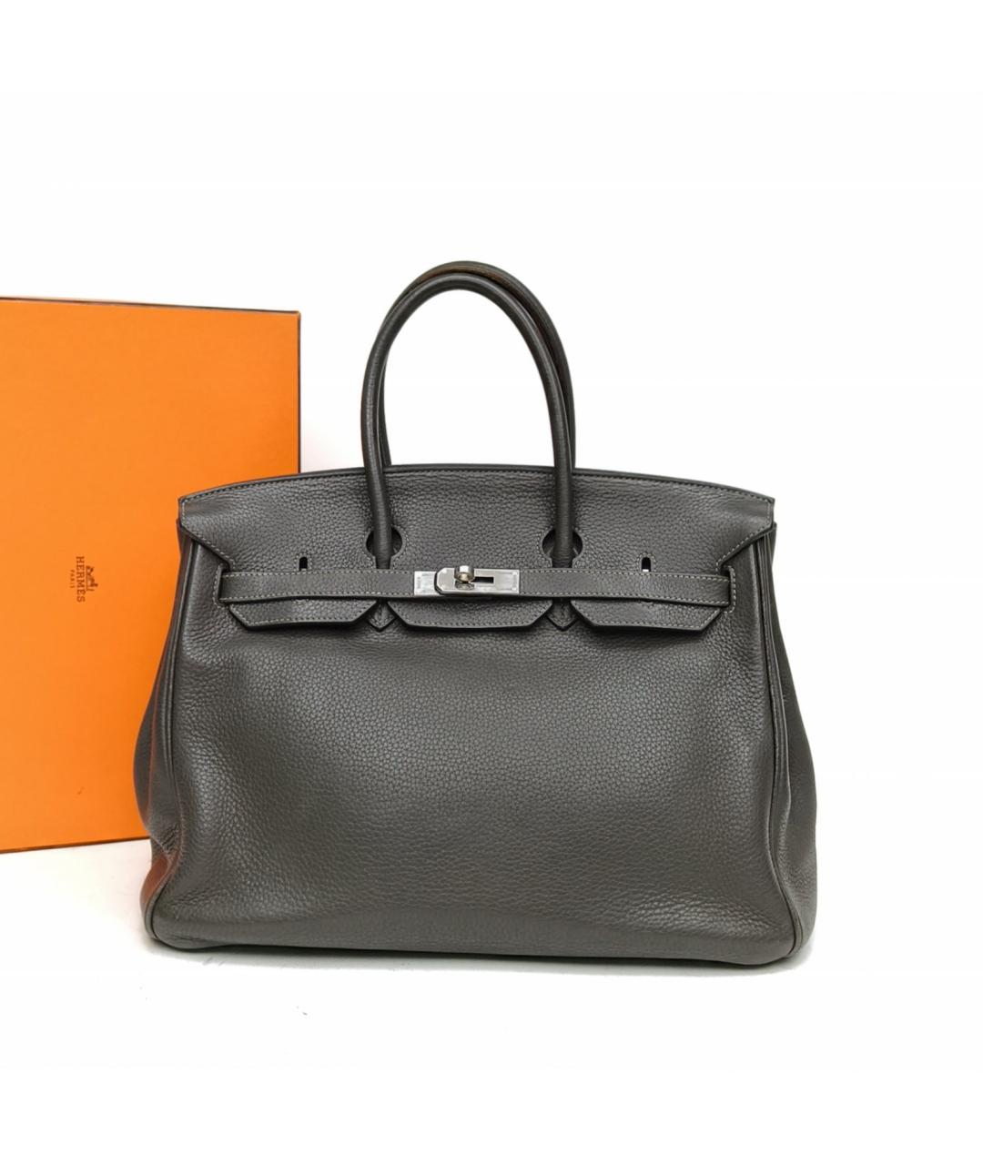 HERMES Серая кожаная сумка с короткими ручками, фото 9