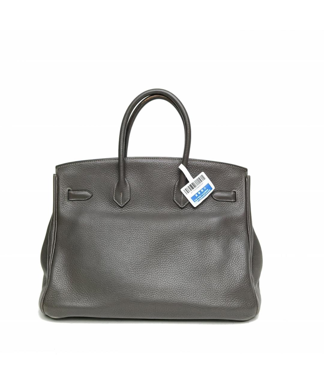 HERMES Серая кожаная сумка с короткими ручками, фото 4