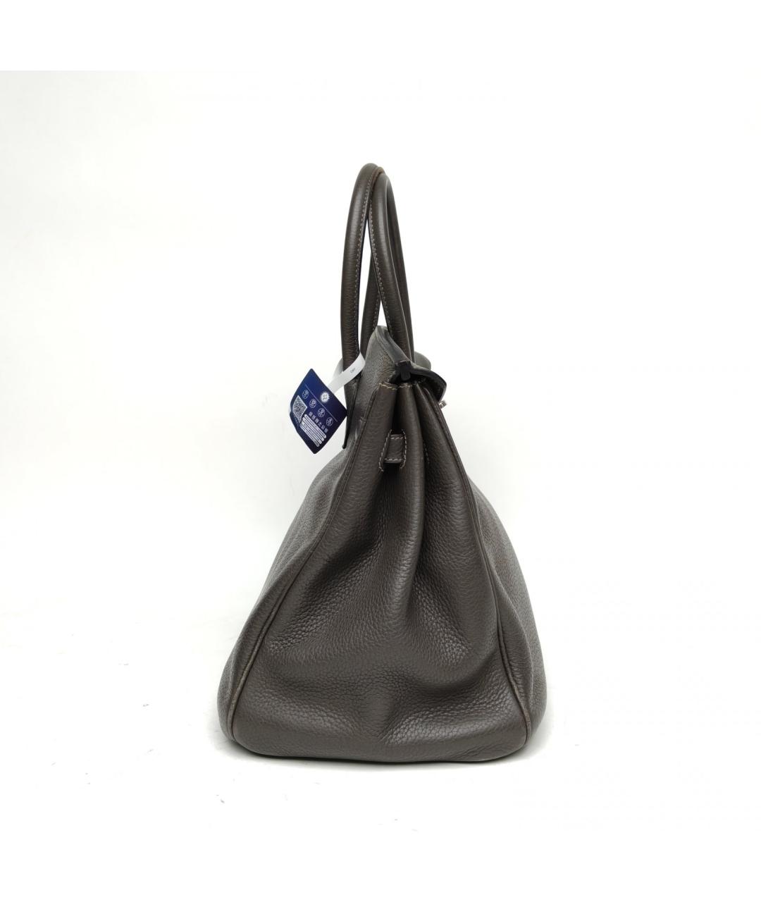 HERMES Серая кожаная сумка с короткими ручками, фото 5
