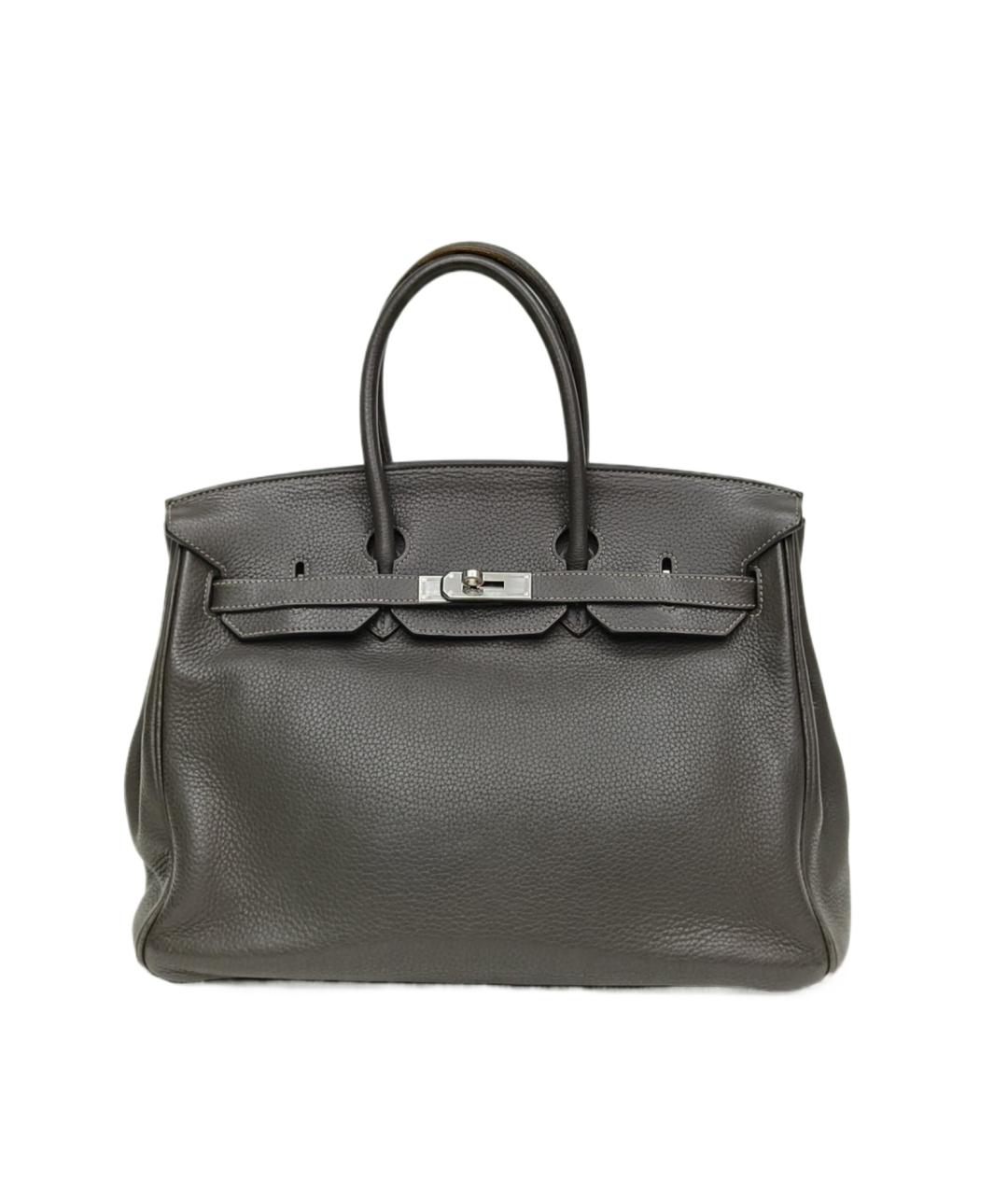 HERMES Серая кожаная сумка с короткими ручками, фото 1