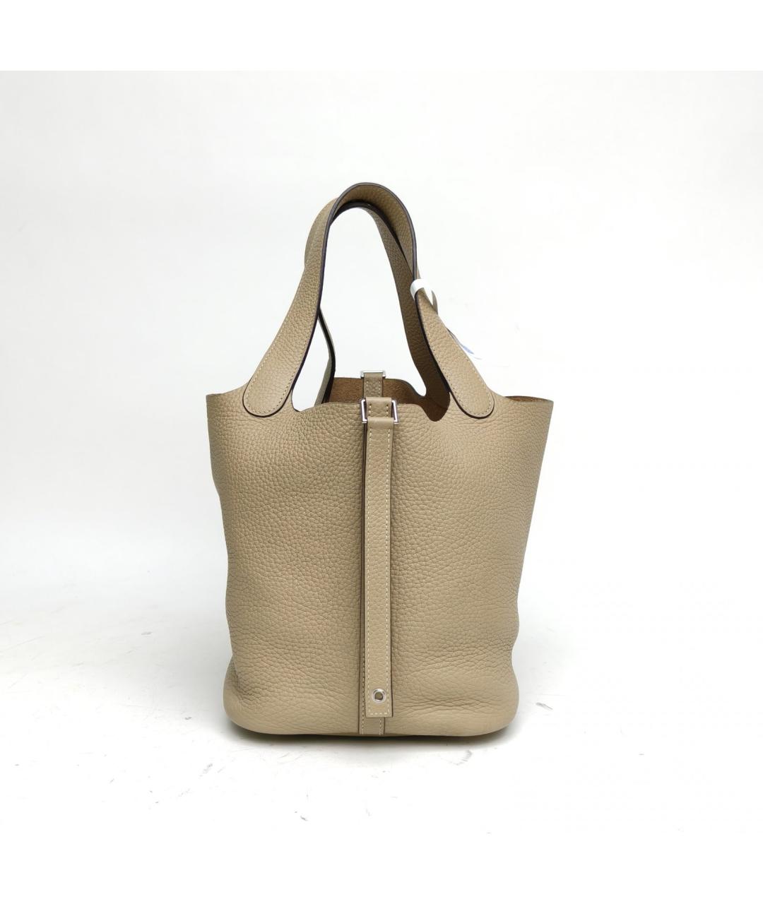 HERMES Бежевая кожаная сумка с короткими ручками, фото 4