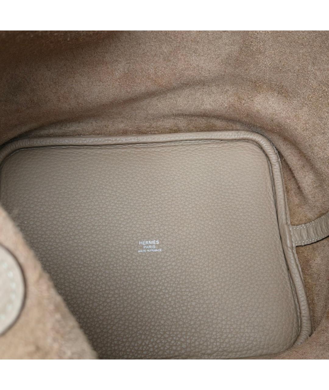 HERMES Бежевая кожаная сумка с короткими ручками, фото 7