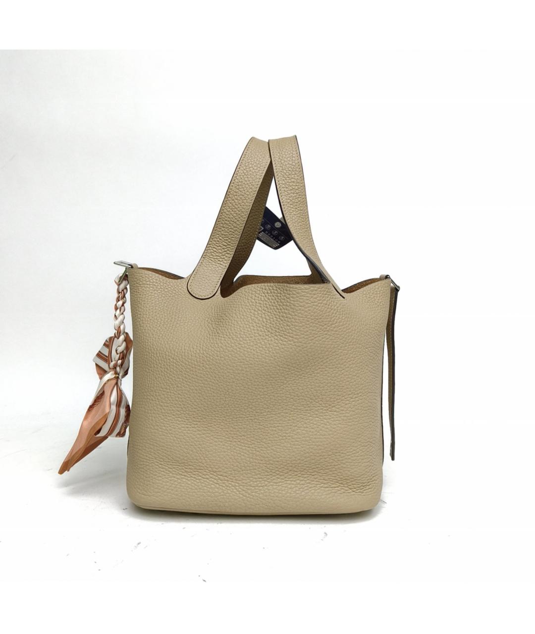 HERMES Бежевая кожаная сумка с короткими ручками, фото 3