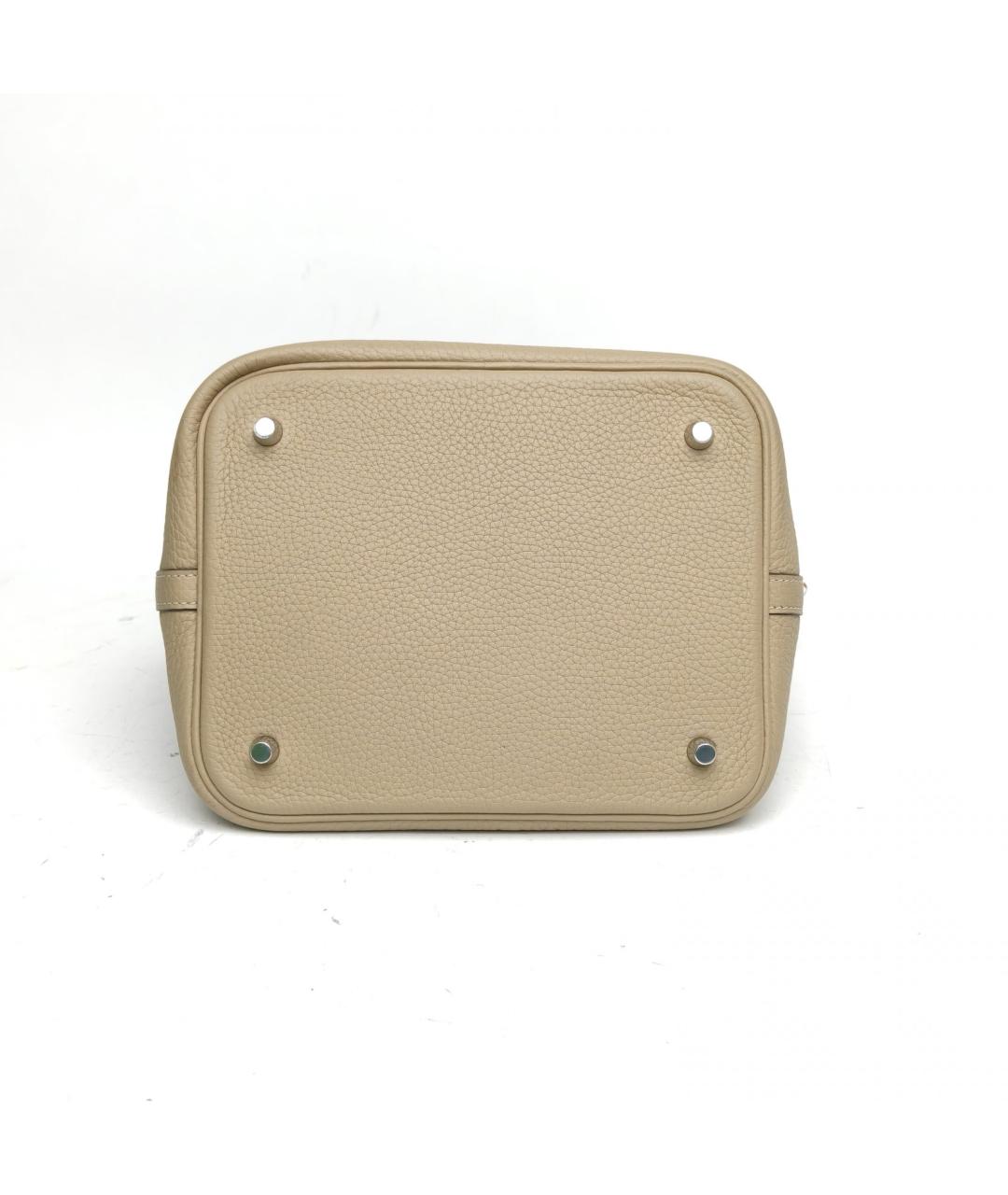 HERMES Бежевая кожаная сумка с короткими ручками, фото 6