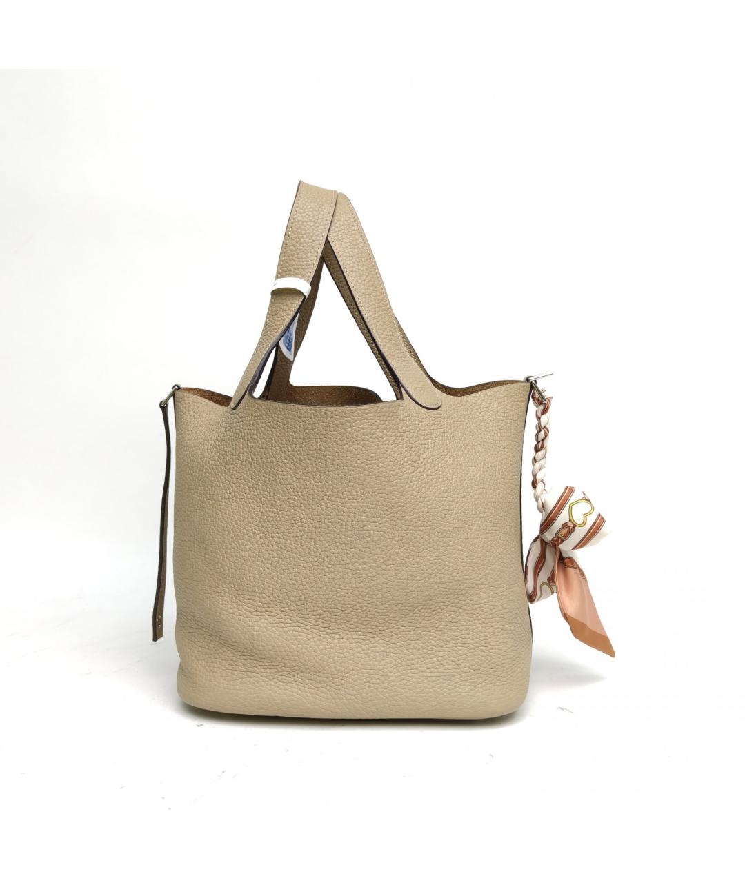 HERMES Бежевая кожаная сумка с короткими ручками, фото 5