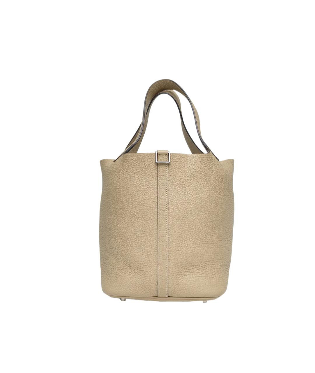 HERMES Бежевая кожаная сумка с короткими ручками, фото 9