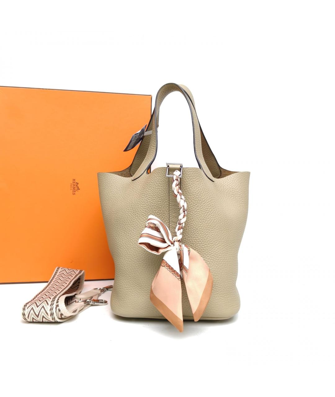 HERMES Бежевая кожаная сумка с короткими ручками, фото 8