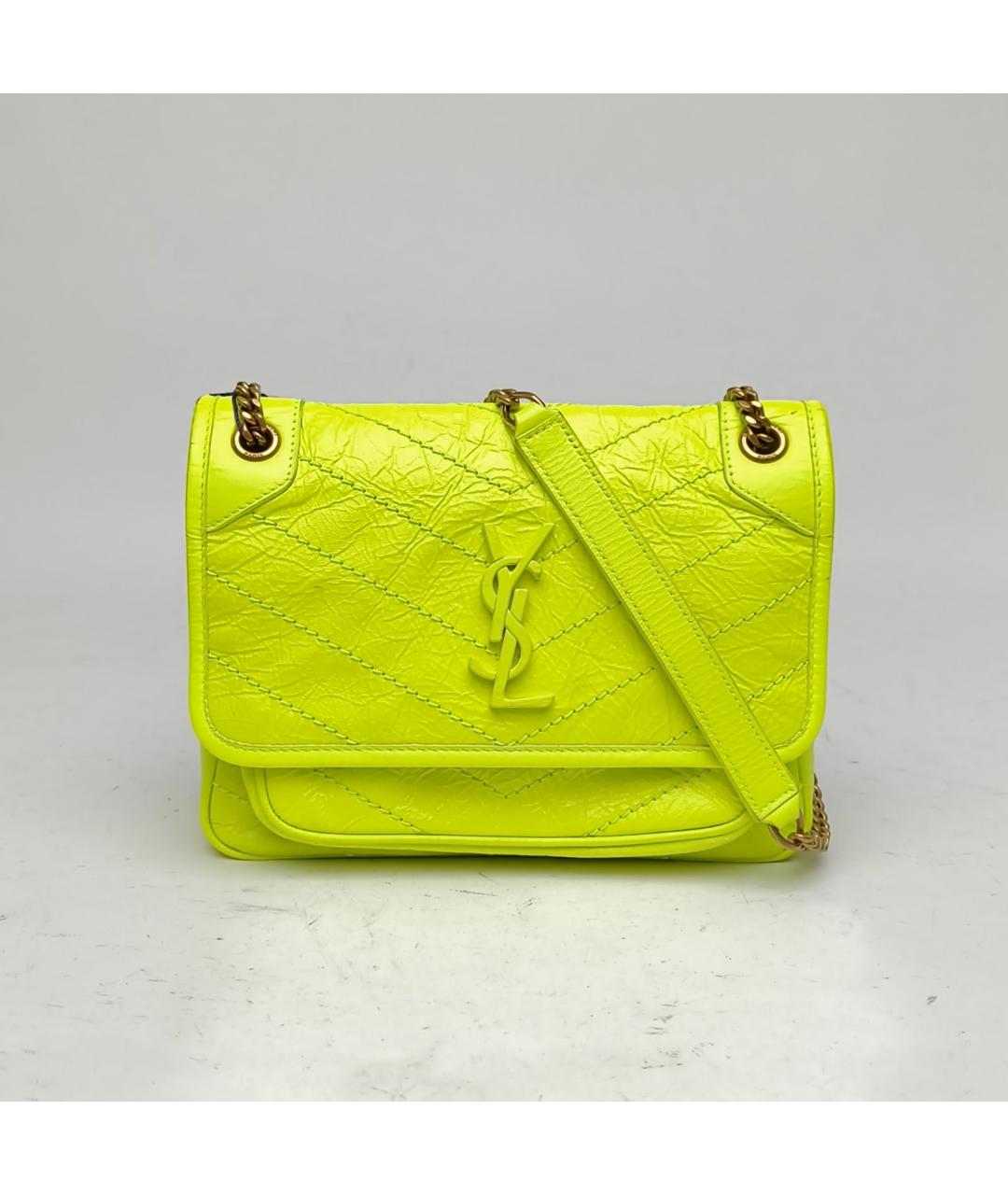 SAINT LAURENT Желтая кожаная сумка через плечо, фото 2