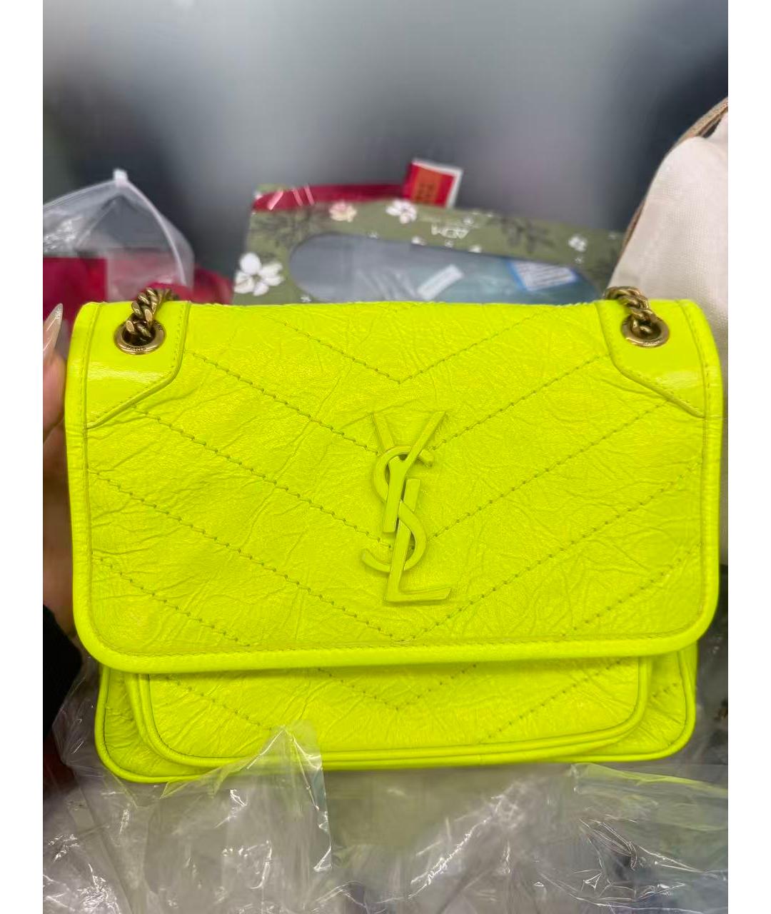 SAINT LAURENT Желтая кожаная сумка через плечо, фото 9