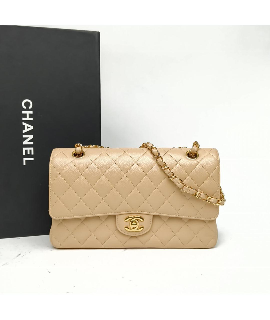 CHANEL Бежевая кожаная сумка через плечо, фото 9