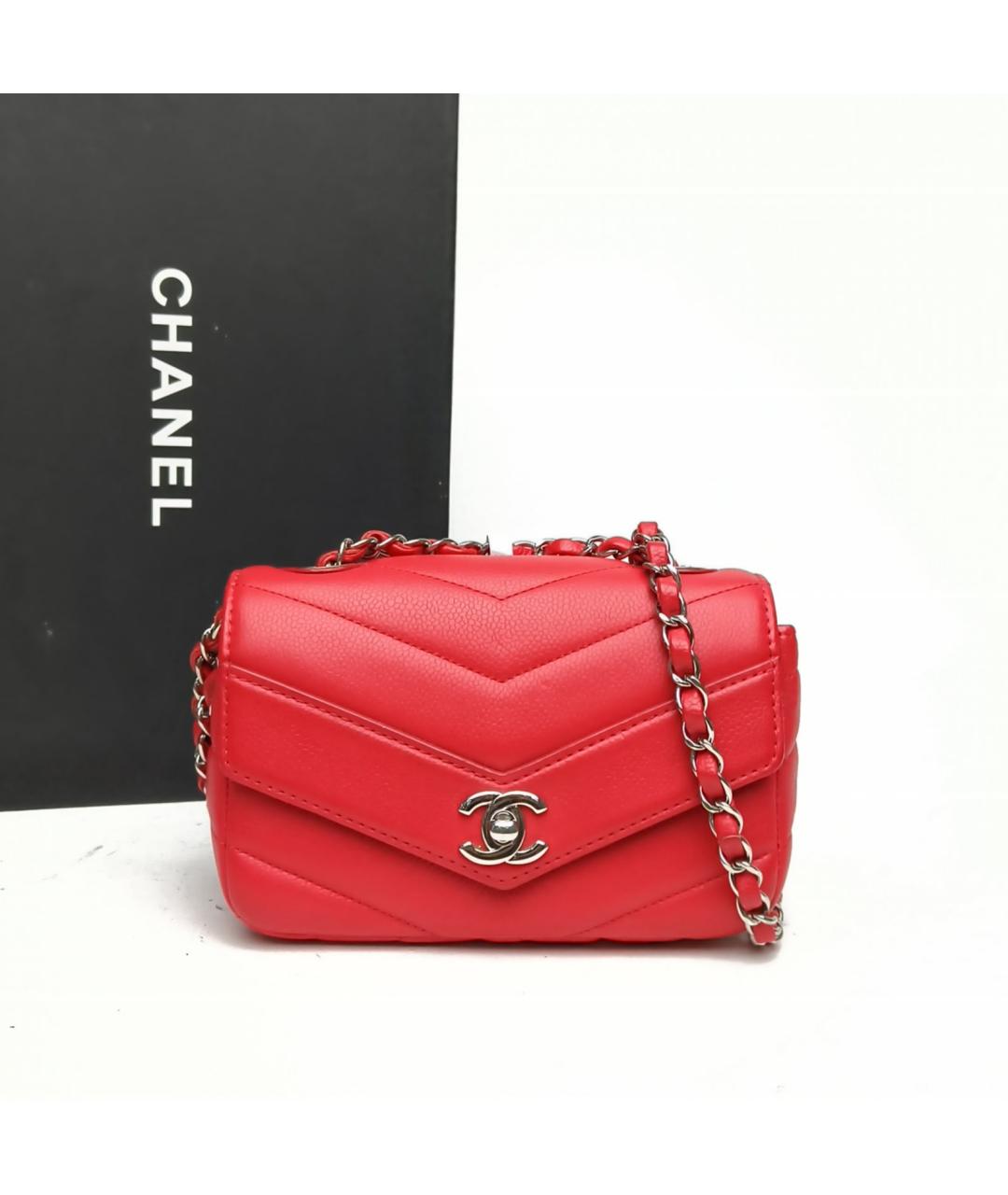 CHANEL Красная кожаная сумка через плечо, фото 9