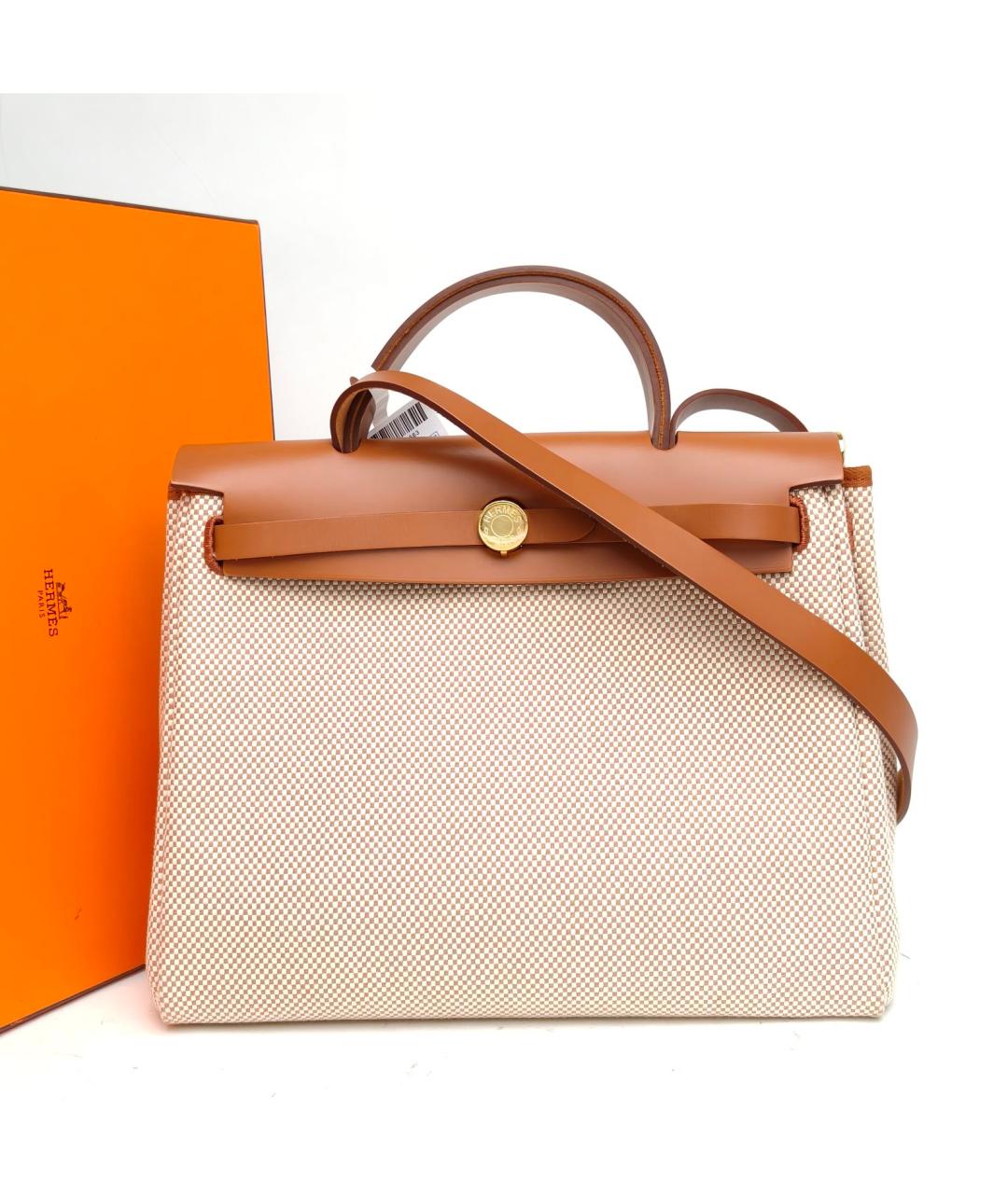 HERMES Бежевая тканевая сумка через плечо, фото 8