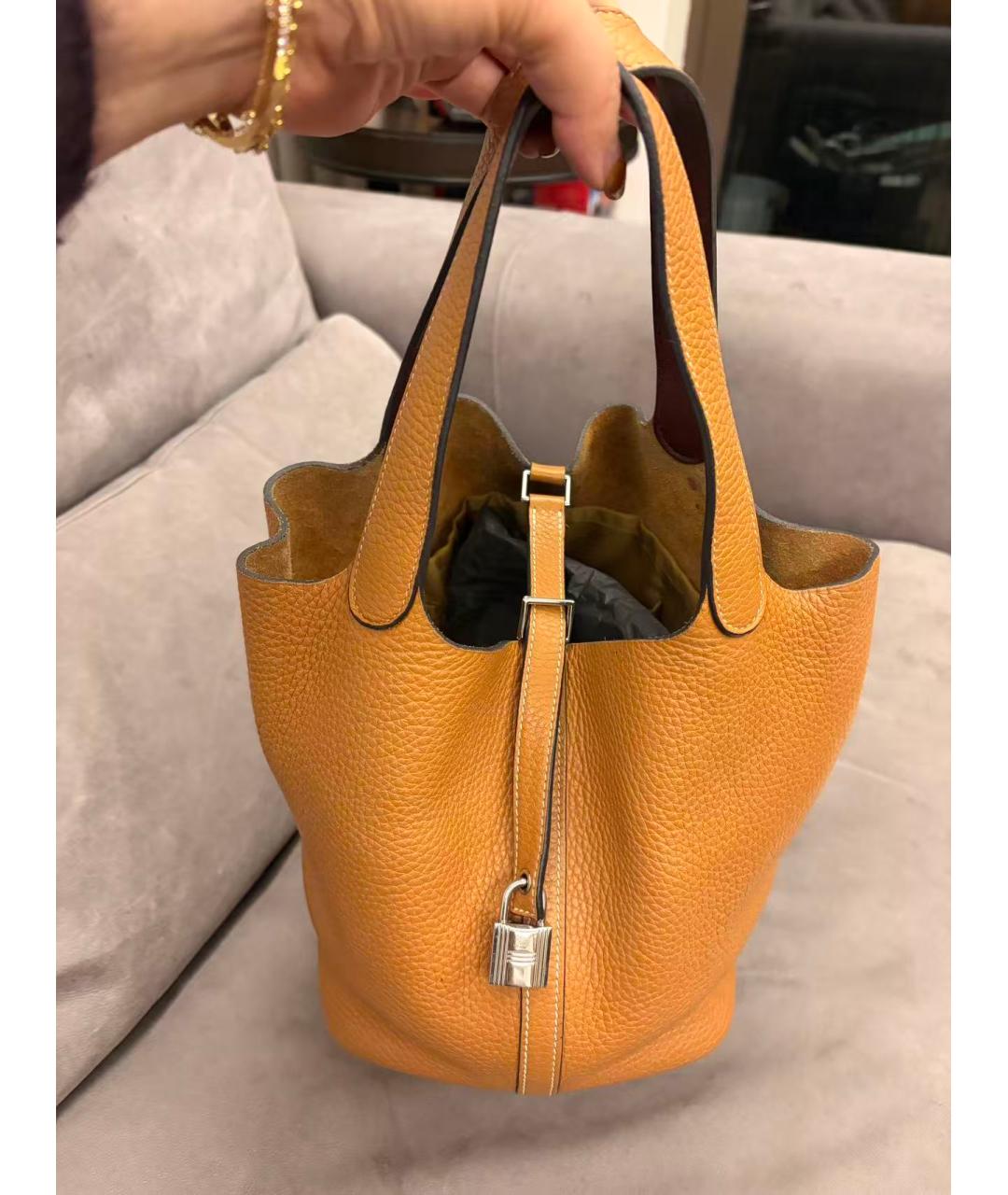 HERMES Оранжевая кожаная сумка с короткими ручками, фото 6