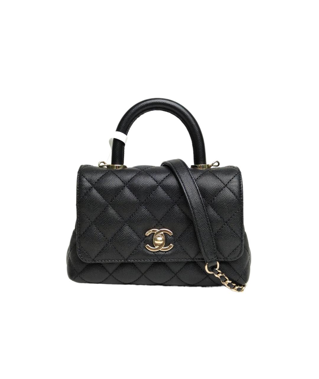 CHANEL Черная кожаная сумка с короткими ручками, фото 10