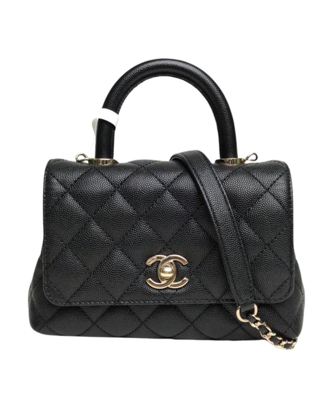 CHANEL Черная кожаная сумка с короткими ручками, фото 1