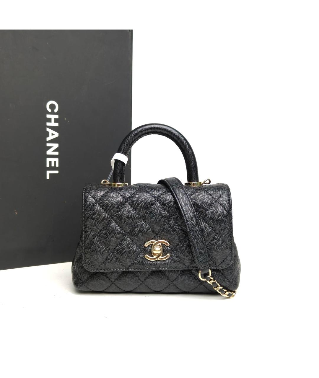 CHANEL Черная кожаная сумка с короткими ручками, фото 9