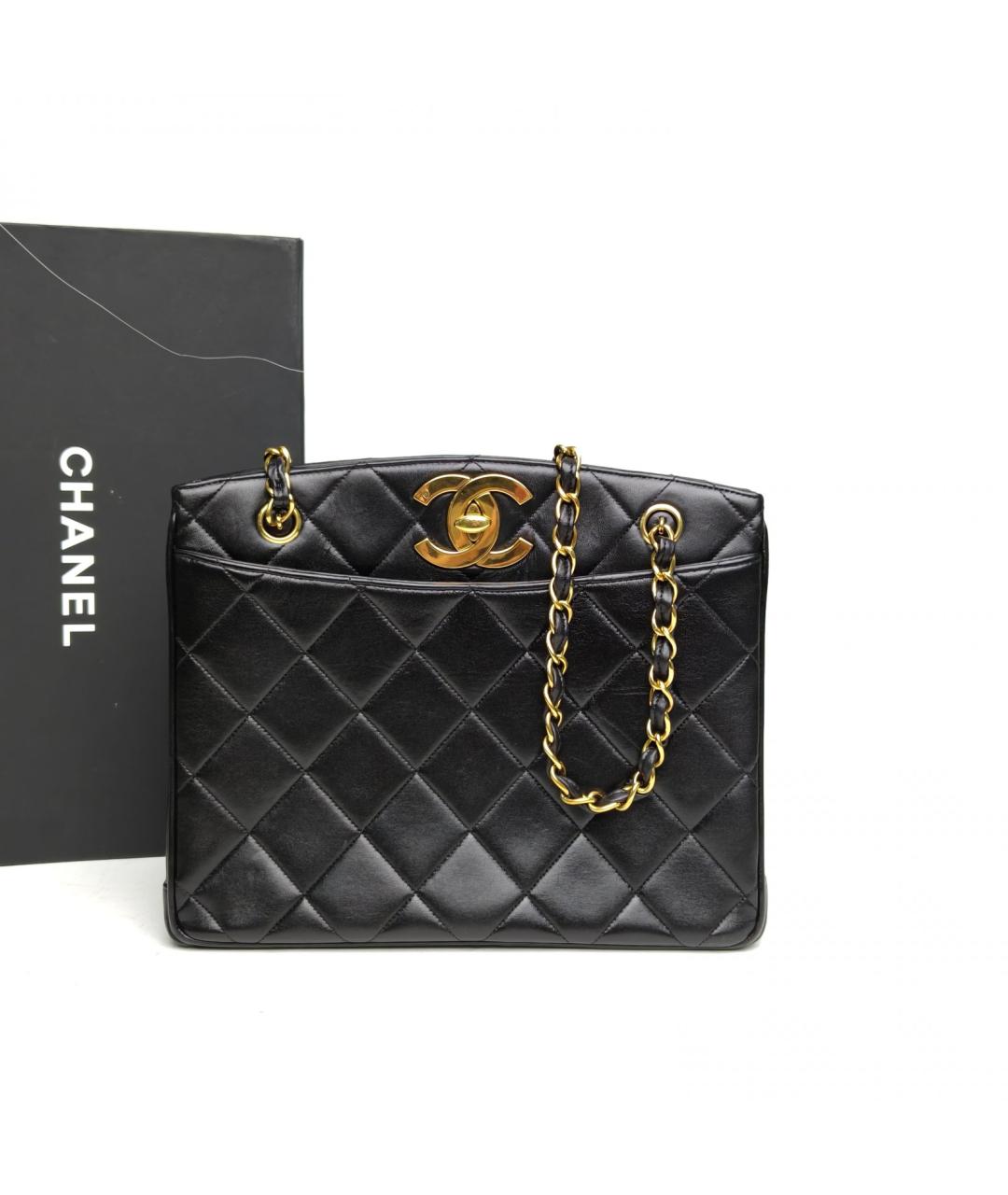 CHANEL Черная кожаная сумка тоут, фото 9