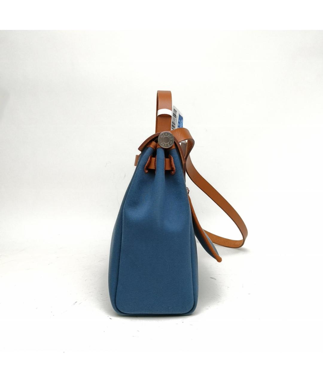 HERMES Синяя тканевая сумка с короткими ручками, фото 3