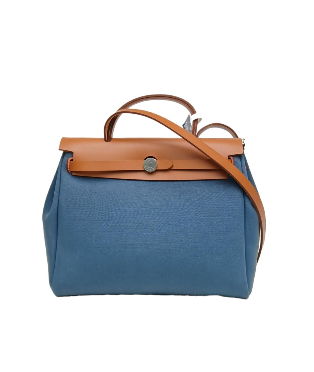 HERMES Синяя тканевая сумка с короткими ручками, фото 1