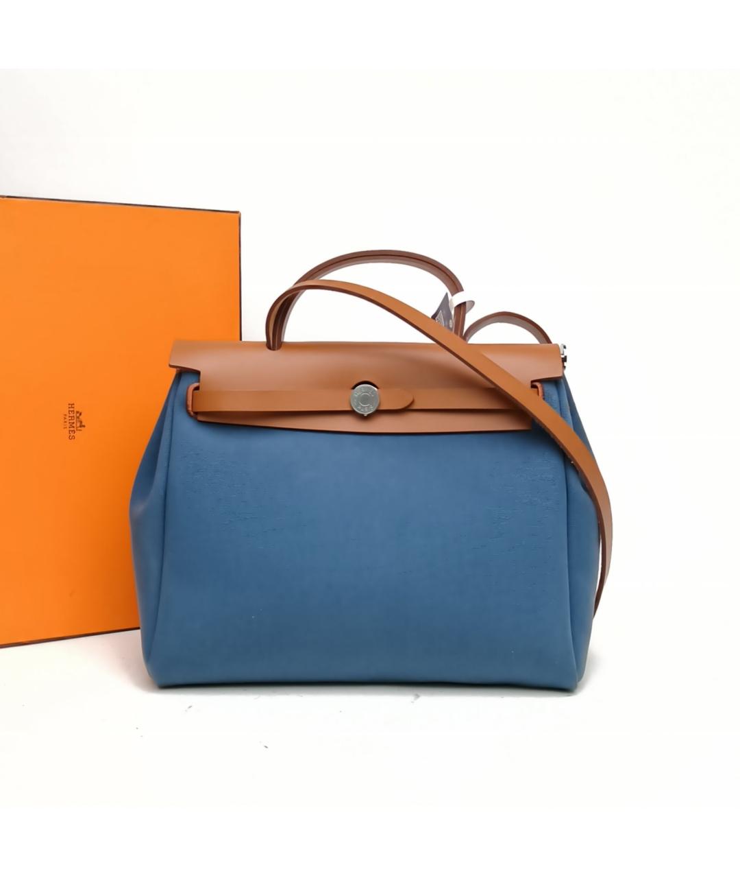 HERMES Синяя тканевая сумка с короткими ручками, фото 8