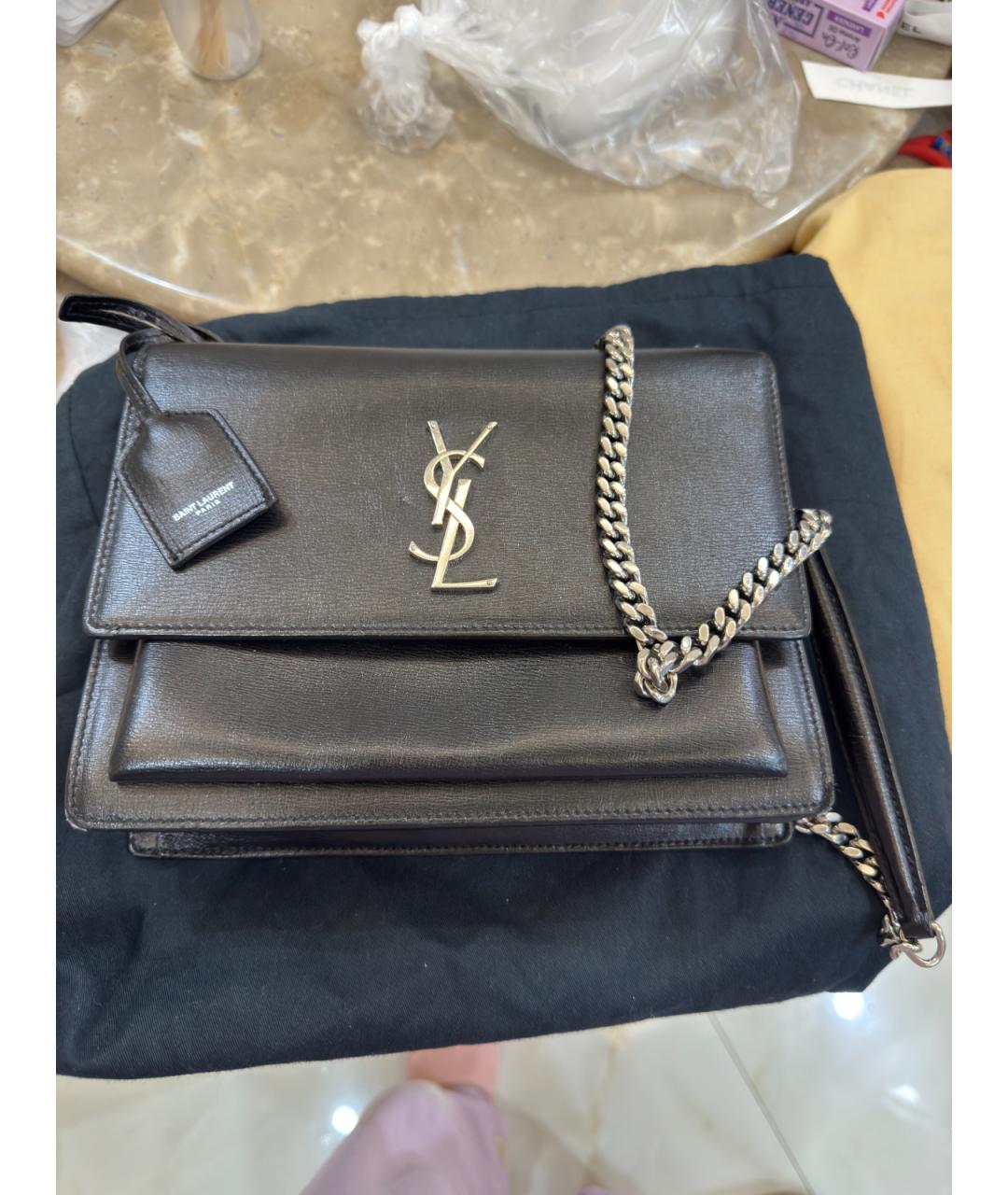 SAINT LAURENT Черная кожаная сумка через плечо, фото 9