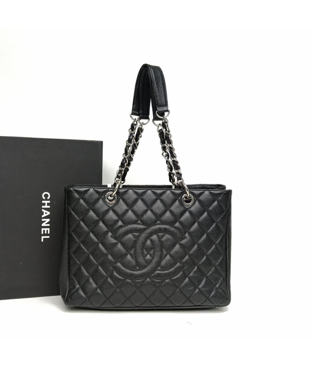 CHANEL Черная кожаная сумка тоут, фото 8