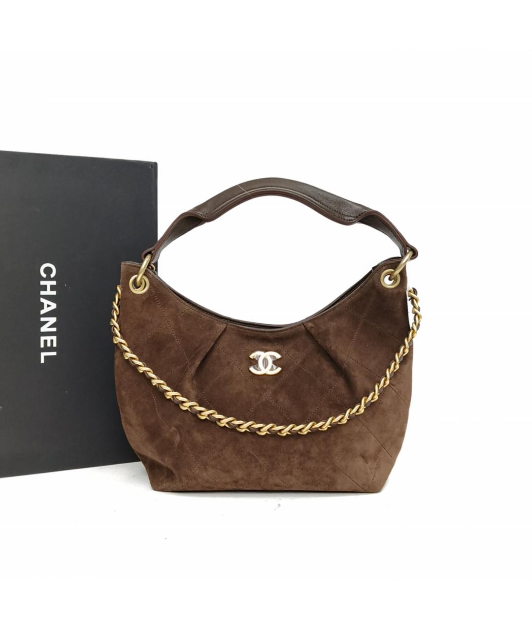 CHANEL Коричневая замшевая сумка через плечо, фото 8