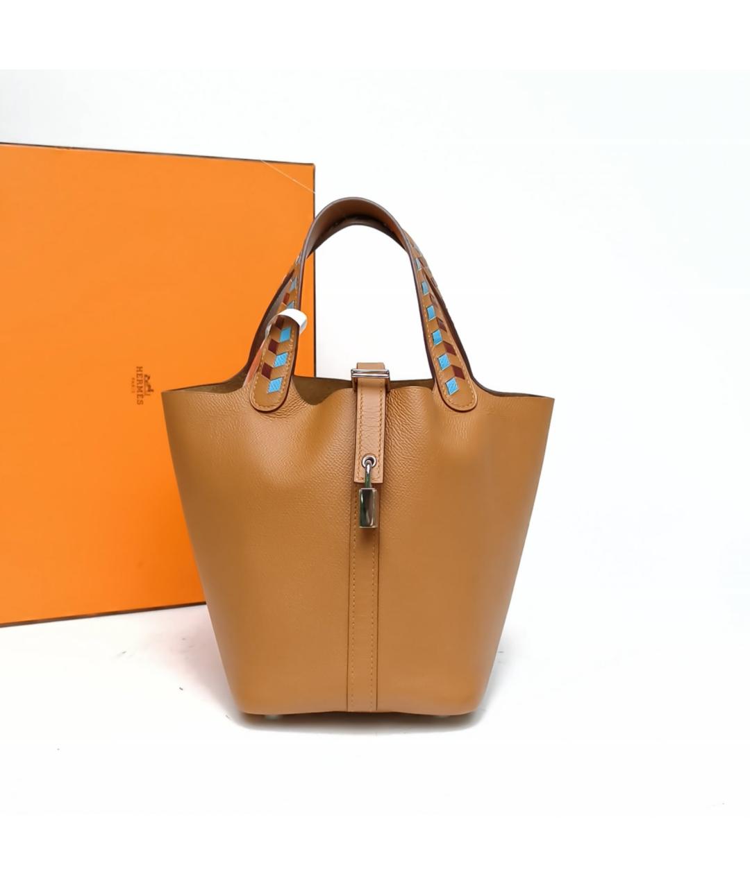 HERMES Коричневая кожаная сумка с короткими ручками, фото 9