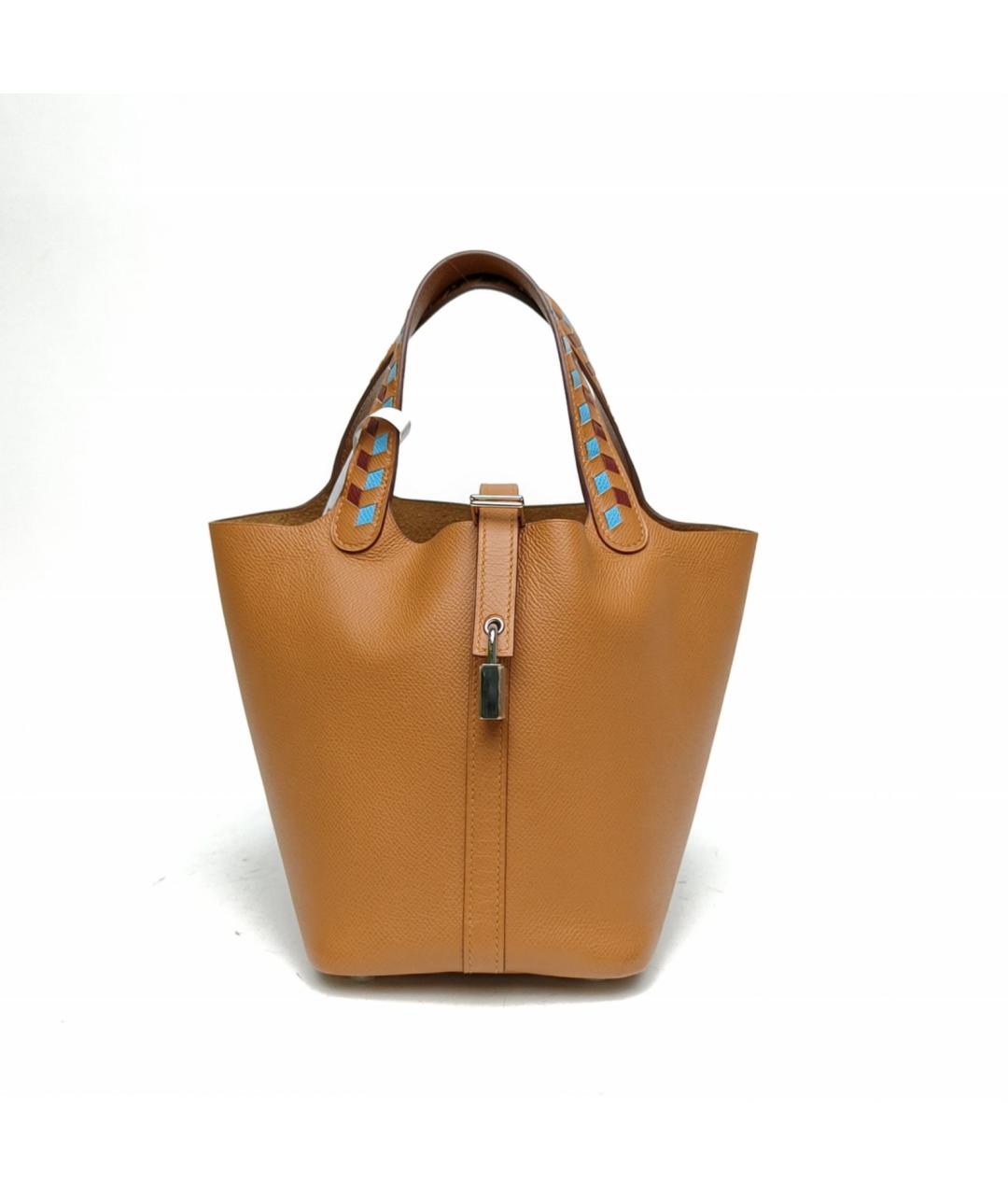 HERMES Коричневая кожаная сумка с короткими ручками, фото 2