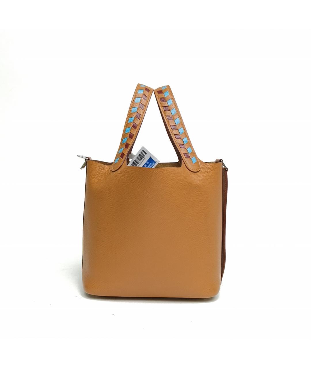 HERMES Коричневая кожаная сумка с короткими ручками, фото 3