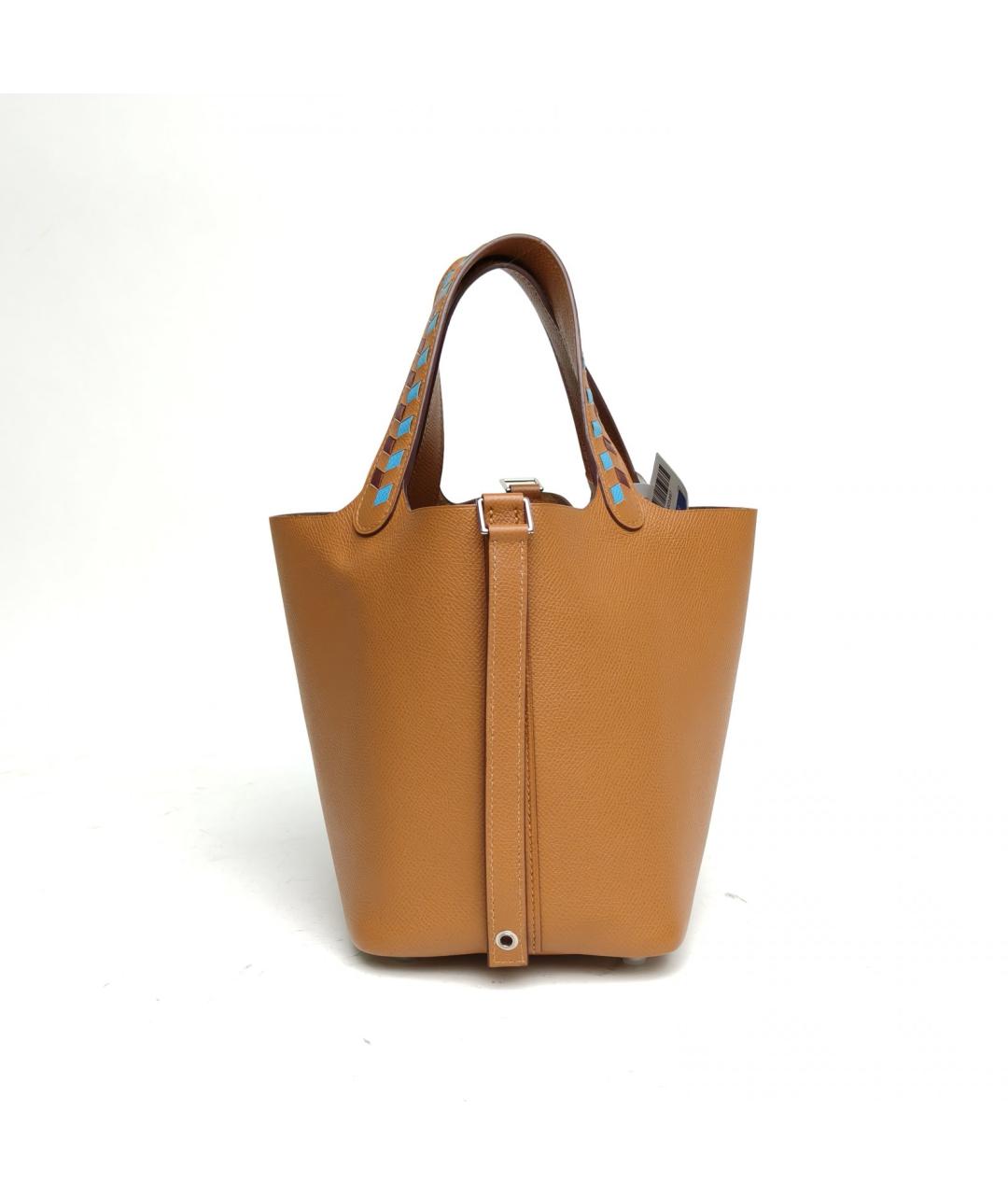 HERMES Коричневая кожаная сумка с короткими ручками, фото 4