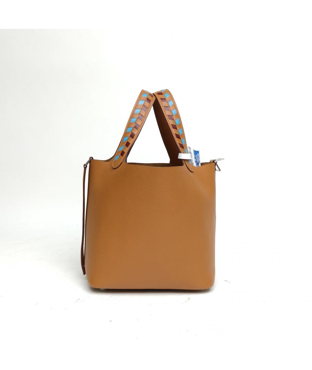 HERMES Коричневая кожаная сумка с короткими ручками, фото 5