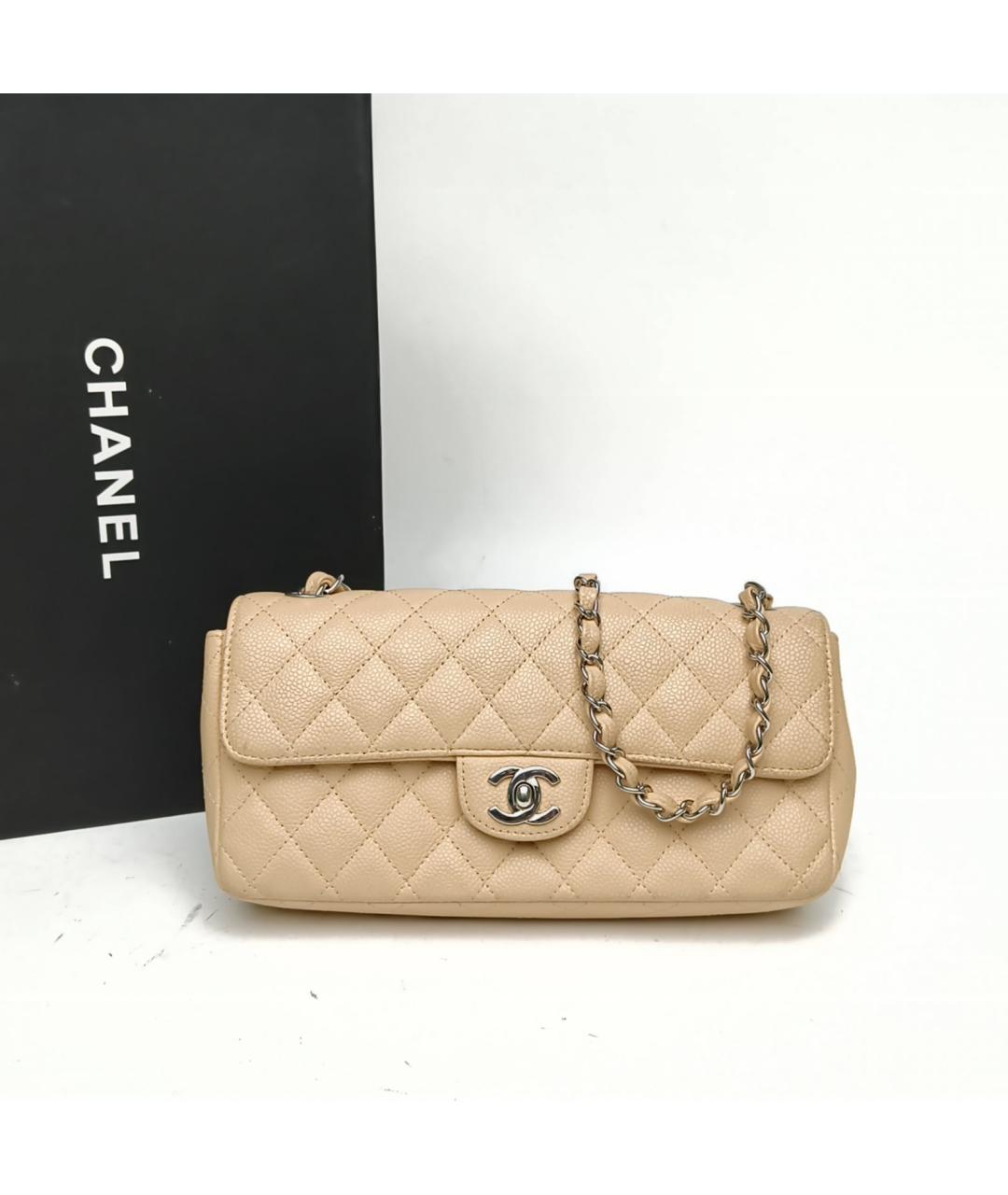 CHANEL Бежевая кожаная сумка через плечо, фото 9