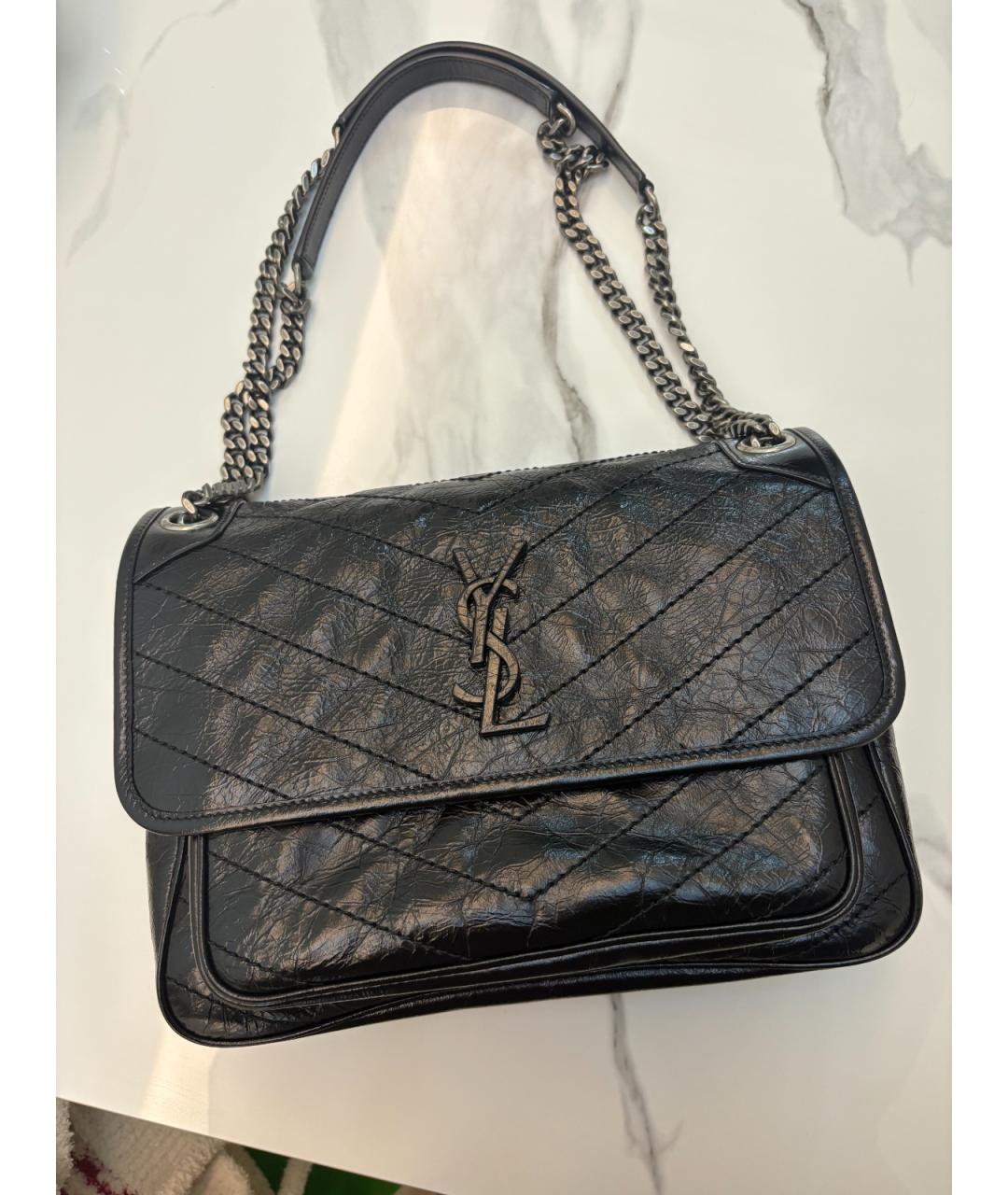 SAINT LAURENT Черная кожаная сумка через плечо, фото 9