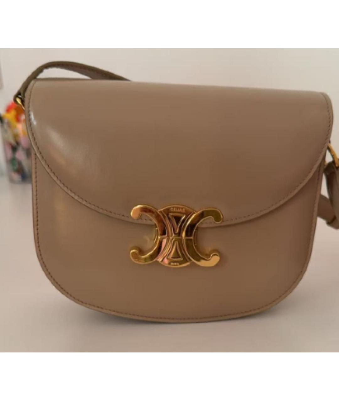 CELINE Бежевая кожаная сумка через плечо, фото 9