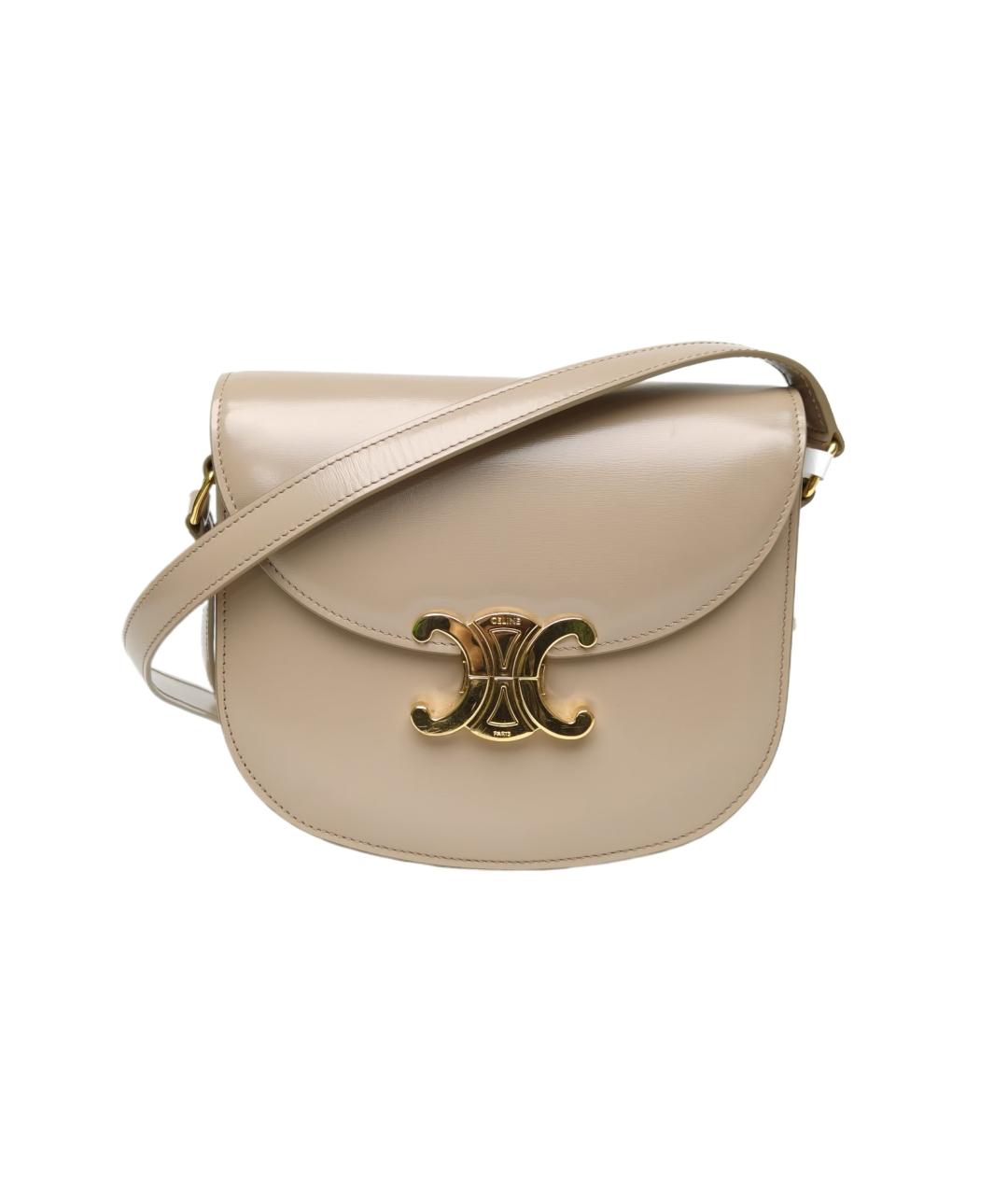 CELINE Бежевая кожаная сумка через плечо, фото 10