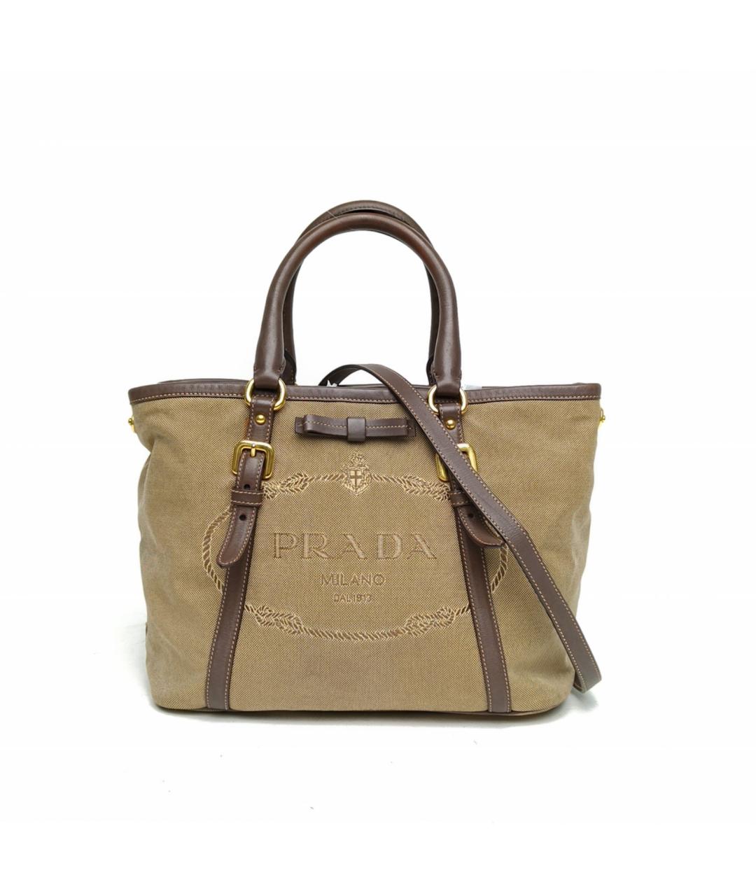 PRADA Коричневая тканевая сумка тоут, фото 6