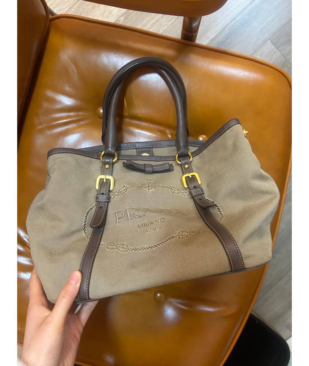 PRADA Коричневая тканевая сумка тоут, фото 9