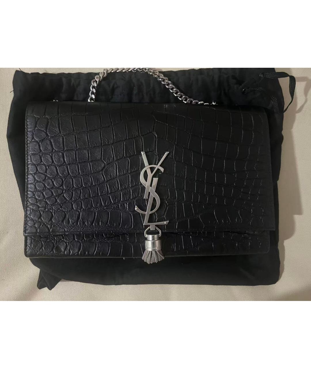 SAINT LAURENT Черная сумка через плечо из экзотической кожи, фото 9