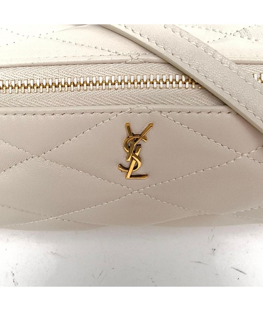 SAINT LAURENT Белая кожаная сумка с короткими ручками, фото 5