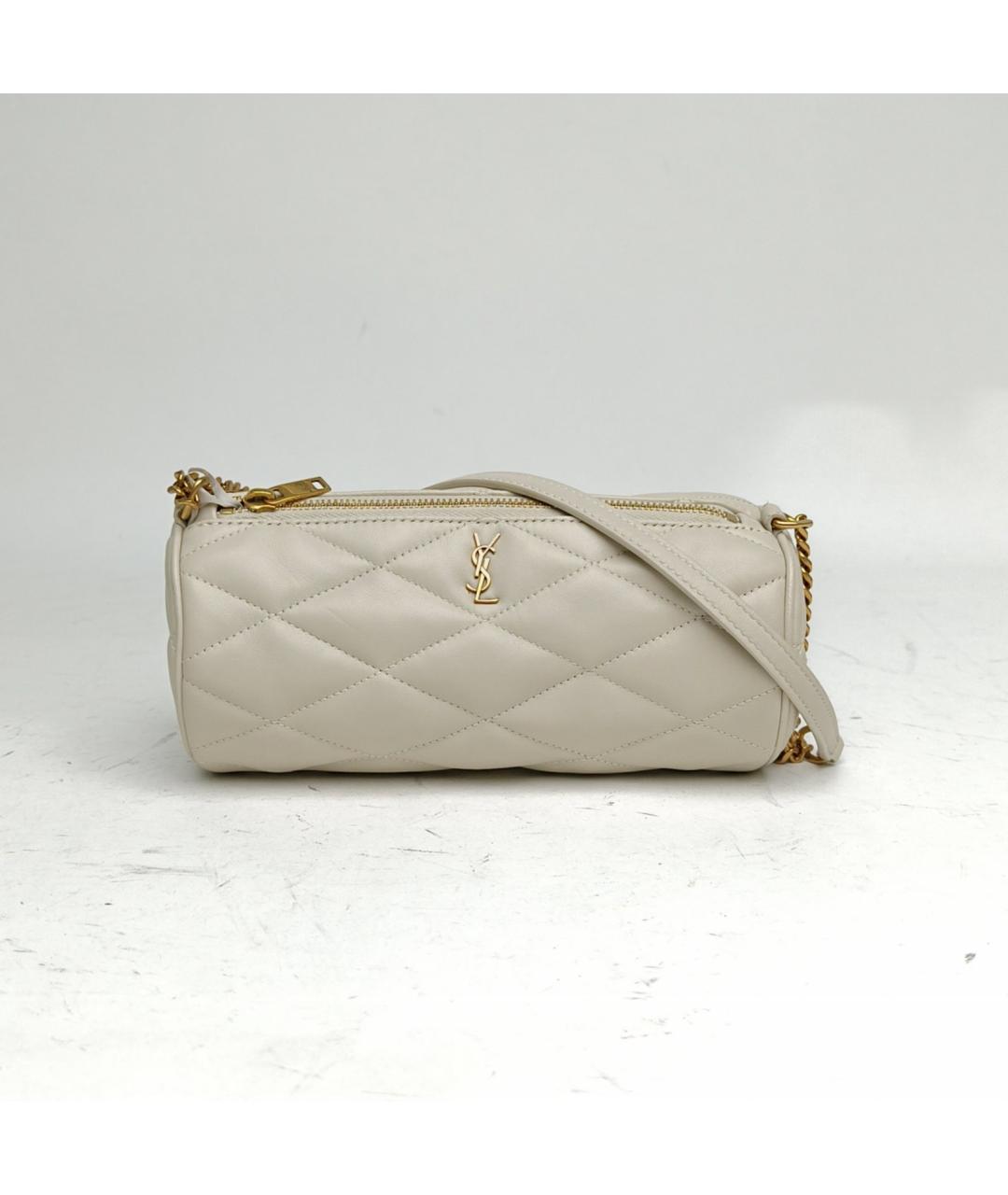 SAINT LAURENT Белая кожаная сумка с короткими ручками, фото 7