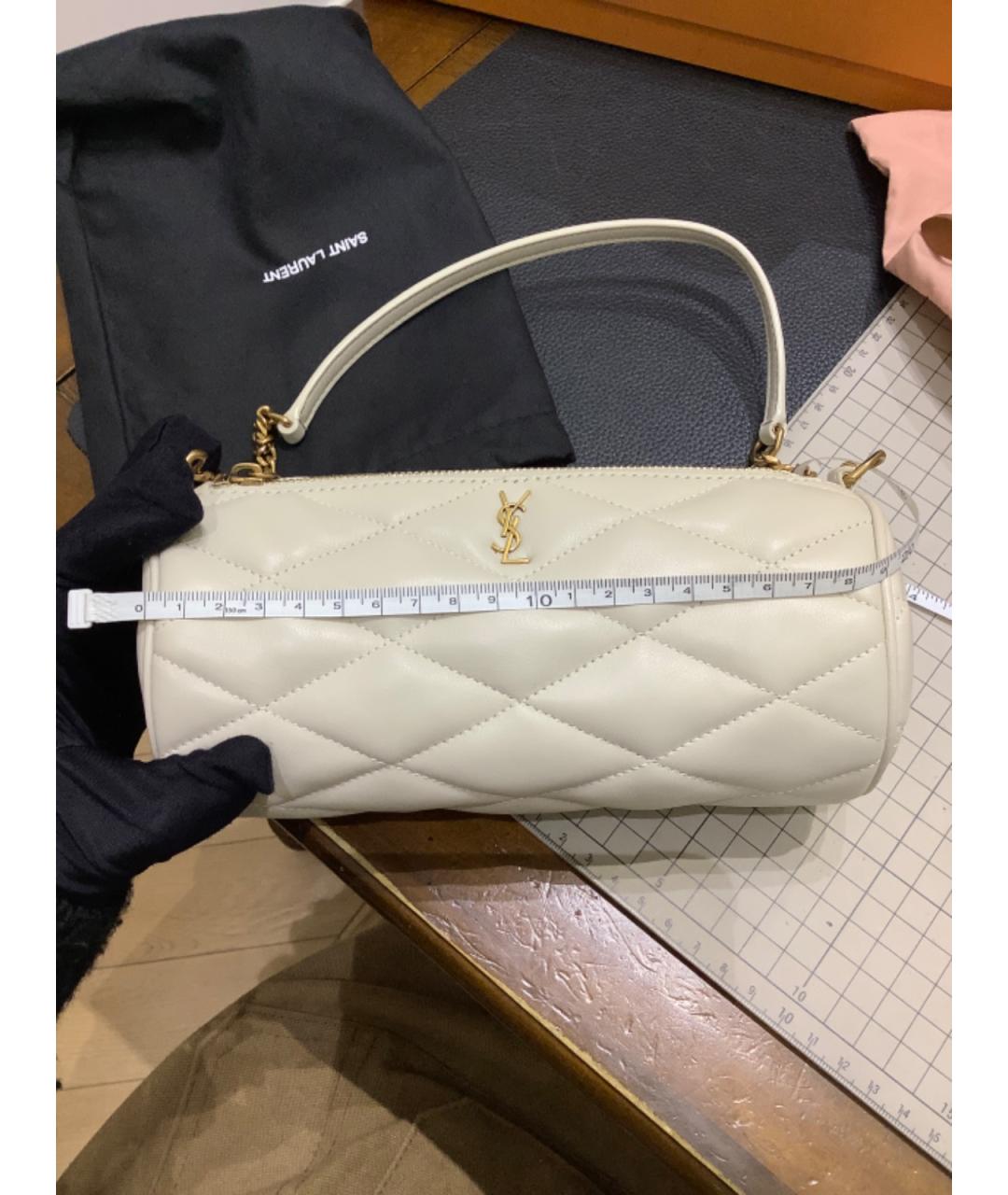 SAINT LAURENT Белая кожаная сумка с короткими ручками, фото 9