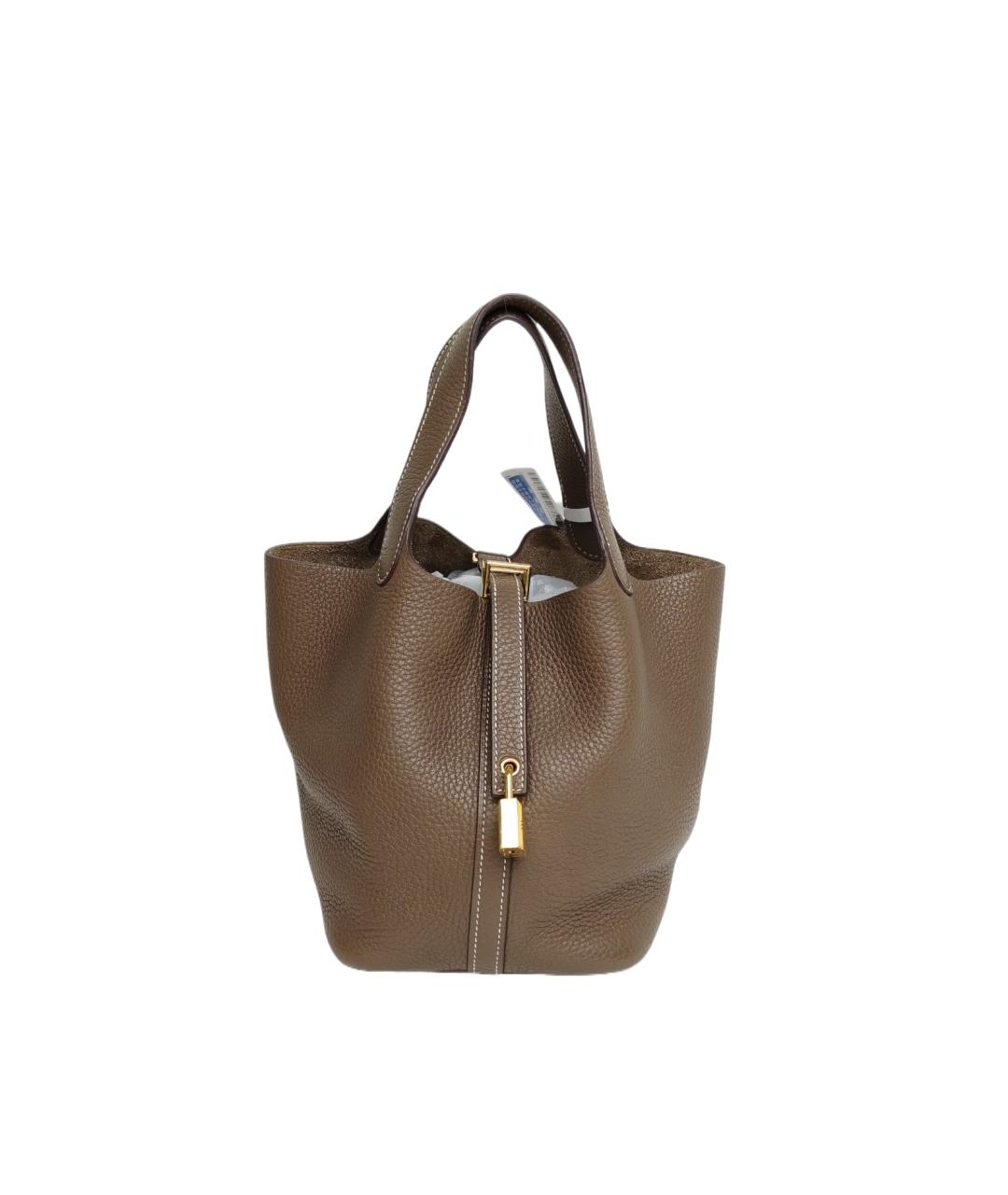 HERMES Коричневая кожаная сумка с короткими ручками, фото 8