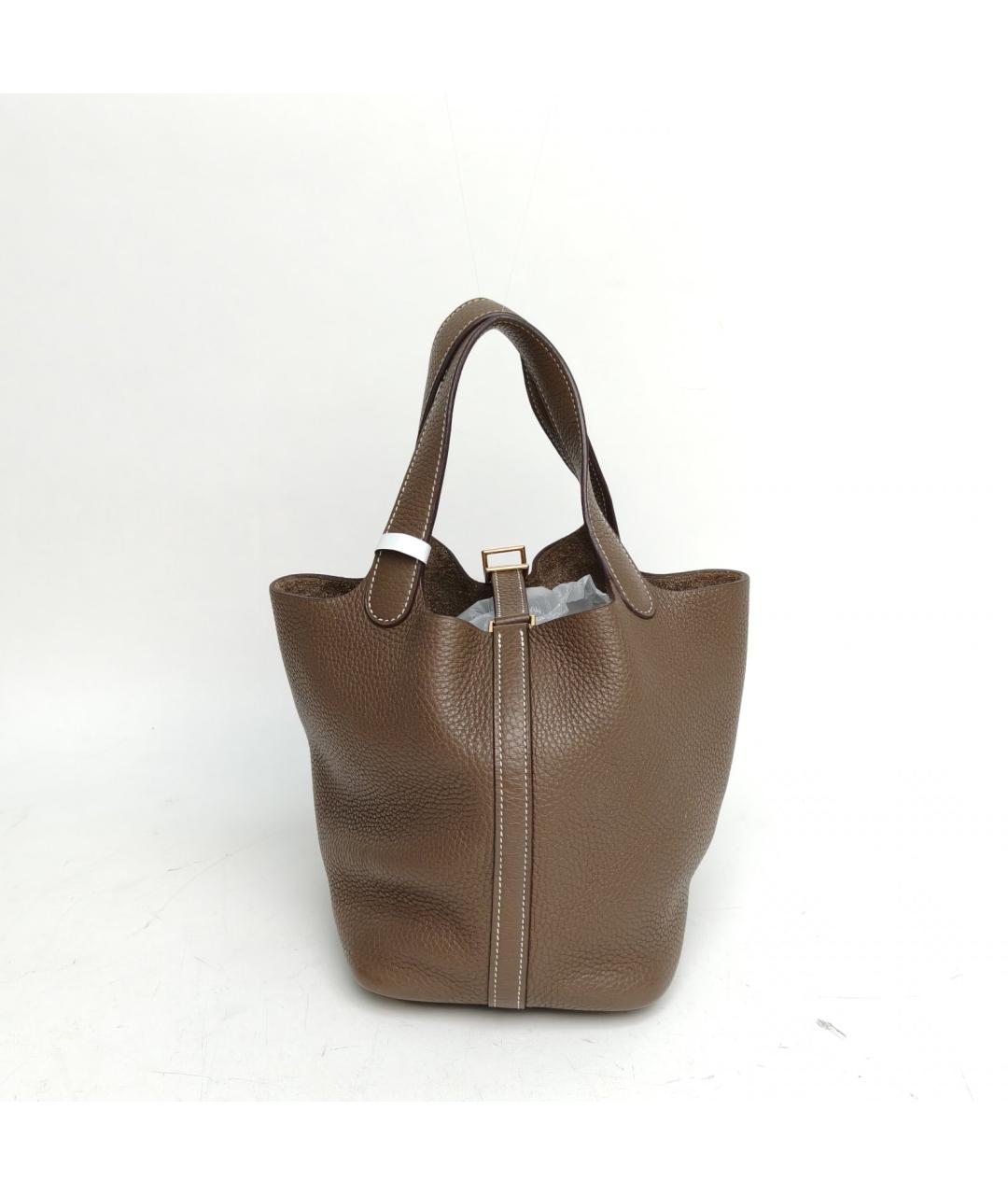 HERMES Коричневая кожаная сумка с короткими ручками, фото 3