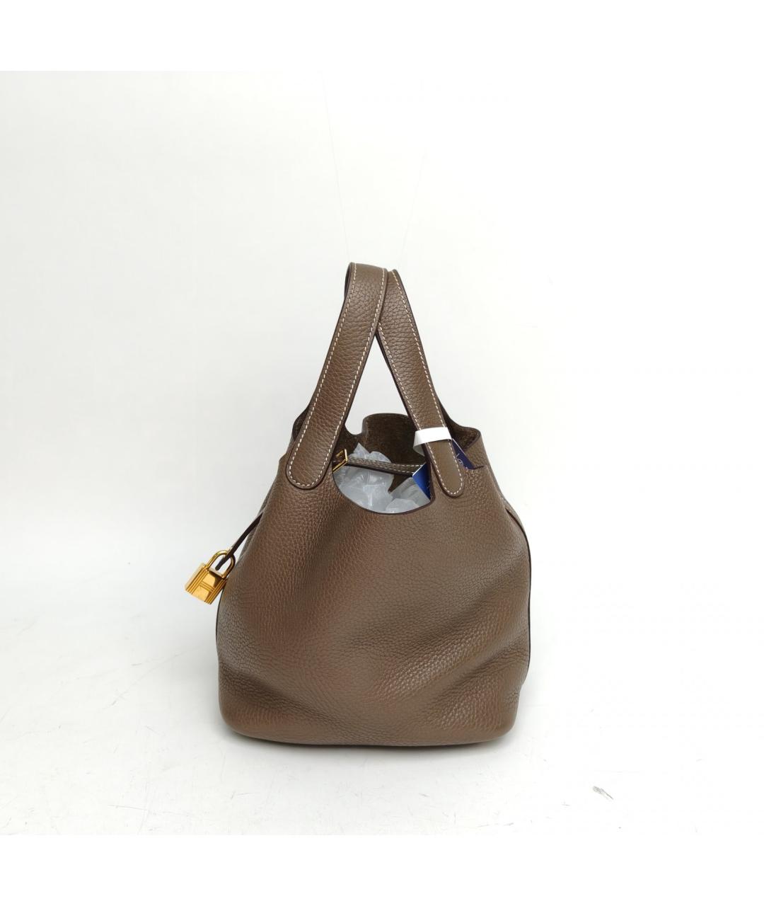 HERMES Коричневая кожаная сумка с короткими ручками, фото 2