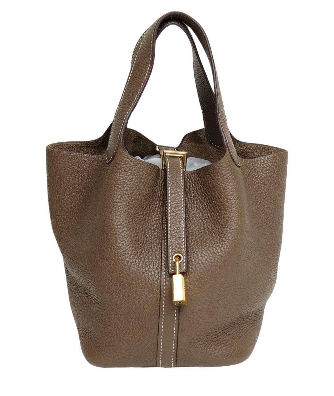 HERMES Коричневая кожаная сумка с короткими ручками, фото 1