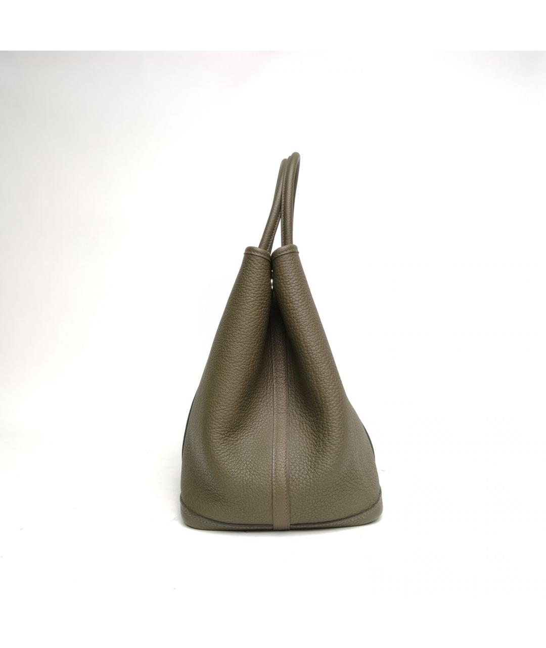 HERMES Хаки кожаная сумка тоут, фото 5