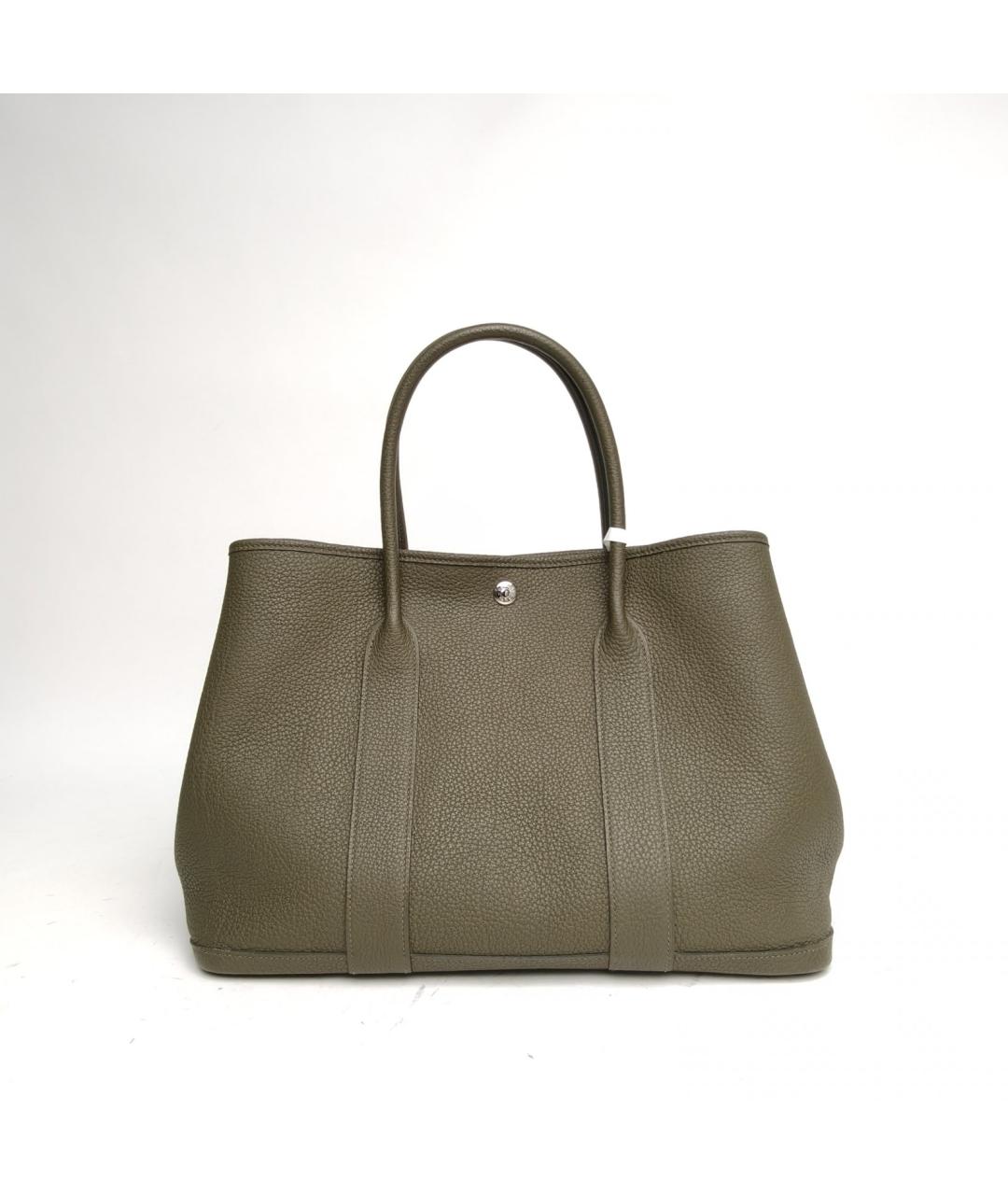 HERMES Хаки кожаная сумка тоут, фото 2