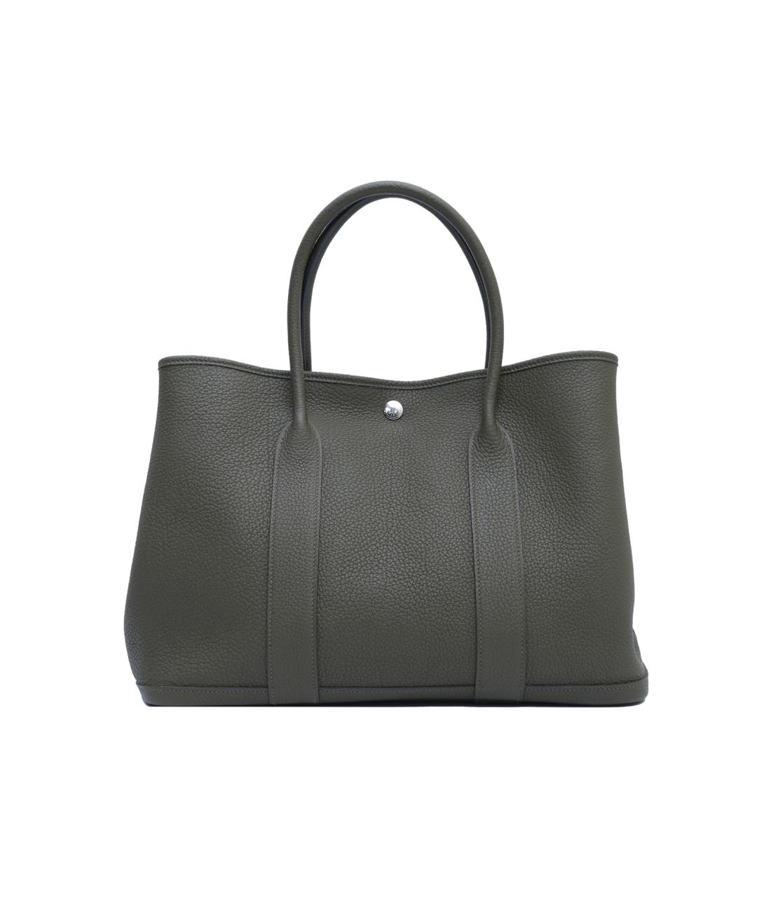 HERMES Хаки кожаная сумка тоут, фото 9