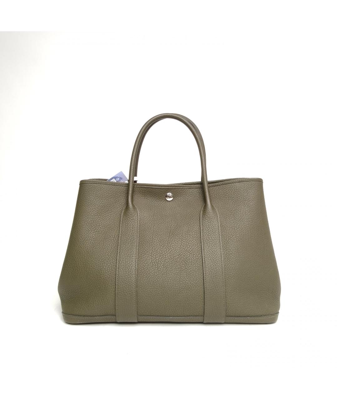 HERMES Хаки кожаная сумка тоут, фото 4
